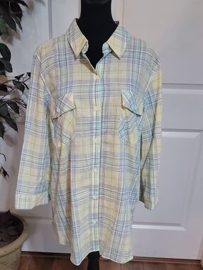 croft & barrow Yellow Plaid Button Front Blouse